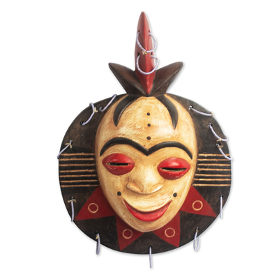 Afrikanische Holzmaske - Maske aus Sese-Holz und recycelten Glasperlen