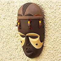 African wood mask, 'Igbo Tribe' - Handmade Sese Wood And Glass Beaded Mask