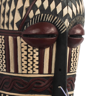African wood mask, 'Songye II' - Sese Wood and Recycled Glass Beaded Mask
