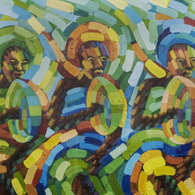 Nnani-Tanz – Afrikanischer Tanz Gemälde in Ölen auf Leinwand