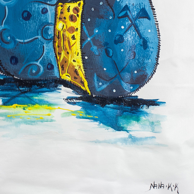 'Gelbe Unterwäsche' - Signierte Acryl-Palettenmesser-Malerei aus Afrika
