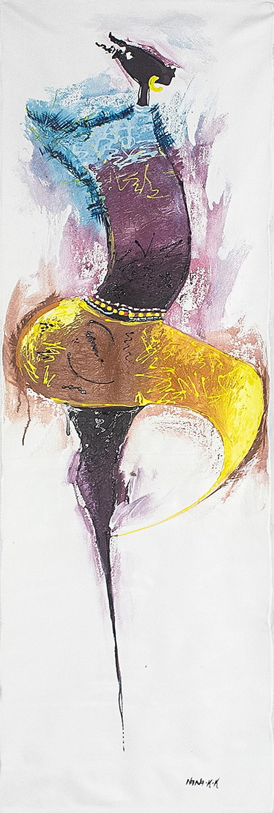 'Dance II' - Signed Acrylic Dancer Painting from Africa