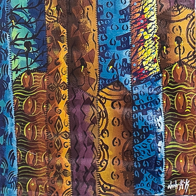 'Brown Dominant' - Signed Abstract Acrylic African Print-Inspired Painting