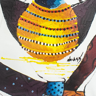 'Rückansicht II' - Signierte abstrakte Acrylmalerei aus Afrika