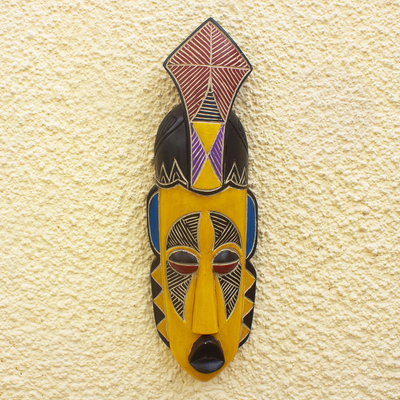 Afrikanische Holzmaske, 'Ekom' - Kunsthandwerklich gefertigte Sese-Holzmaske aus Ghana