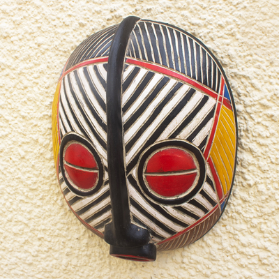 African wood mask, 'Disanka' - Striped African Sese Wood Mask