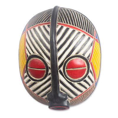 Máscara de madera africana, 'Disanka' - Máscara de madera africana de Sese rayada