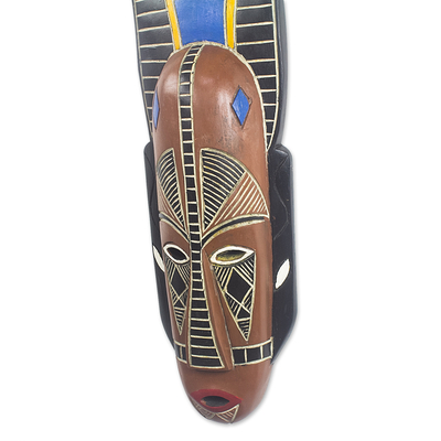 African wood mask, 'Ade King' - Hand Painted Sese Wood Mask from Ghana