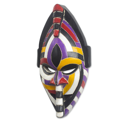 Máscara de madera africana, 'Dimena' - Máscara de madera africana tallada a mano