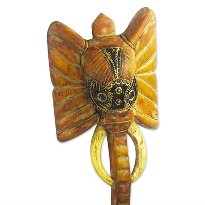 African wood mask, 'Embellished Elephant' - Hand Carved Sese Wood and Aluminum Plate Elephant Mask