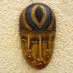 African wood mask, 'Boboto Faces' - Hand Painted African Sese Wood Mask