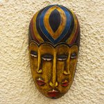 African wood mask, 'Boboto Faces' - Hand Painted African Sese Wood Mask