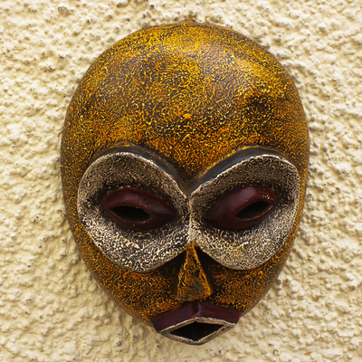 African wood mask, 'Alongi' - Hand Carved African Sese Wood Mask