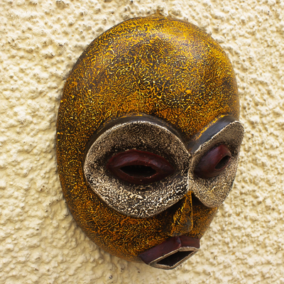 African wood mask, 'Alongi' - Hand Carved African Sese Wood Mask