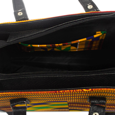 Umhängetasche aus Baumwolle - Handgefertigte Handtasche aus Kente-Stoff aus Baumwolle und Leder aus Afrika