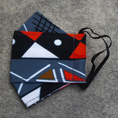 Cotton face mask, 'Red Geometry' - Hand Made Cotton Face Mask from West Africa