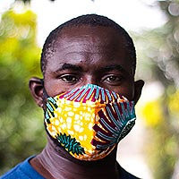 Hand Crafted Cotton Face Mask from West Africa,'Whirling Flowers'