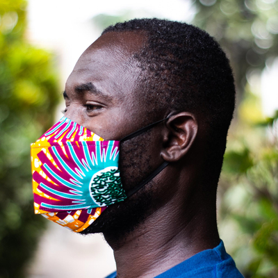 Cotton face mask, 'Whirling Flowers' - Hand Crafted Cotton Face Mask from West Africa