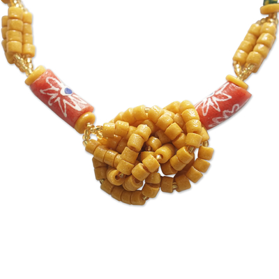 Glass beaded necklace, 'Shidaa' - Hand Made Recycled Glass Beaded Necklace