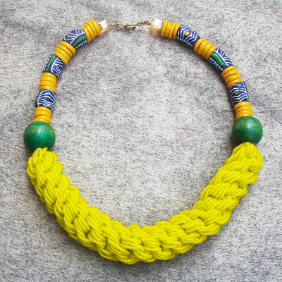 Recycled glass beaded necklace, 'Yehowada' - Recycled Glass and Sese Wood Beaded Necklace