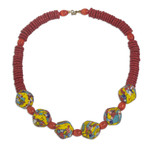 Recycled glass bead necklace, 'Animuonyam' - Multicolored Recycled Glass Bead Necklace