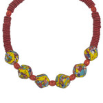 Recycled glass bead necklace, 'Animuonyam' - Multicolored Recycled Glass Bead Necklace