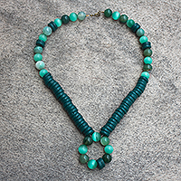 Agate and cat's eye bead necklace, 'Envy' - Green Agate Cat's Eye and Recycled Glass Bead Necklace