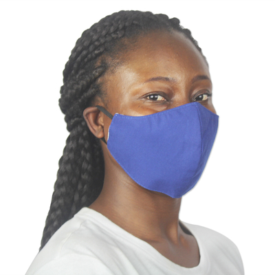 Cotton face mask, 'Blue Dream' - Hand Made Blue Cotton Face Mask from Africa