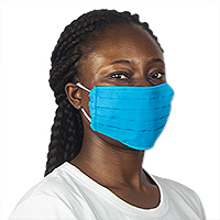 Máscara facial de algodón, 'Royal Dream' - Máscara facial de algodón azul plisada de África