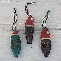 Wood ornaments, 'Gift Giver' (set of 3) - Hand Carved African Holiday Ornaments (Set of 3)