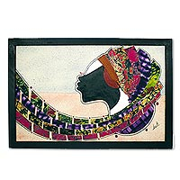 Mixed media framed collage, 'Virtue' - Framed African Batik Collage Painting