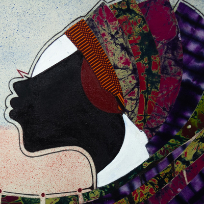 Collage enmarcado de técnica mixta - Cuadro batik africano enmarcado
