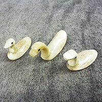 Bone statuettes, 'Duck Trio' (set of 3) - Hand Carved Bone Duck Statuettes (Set of 3)