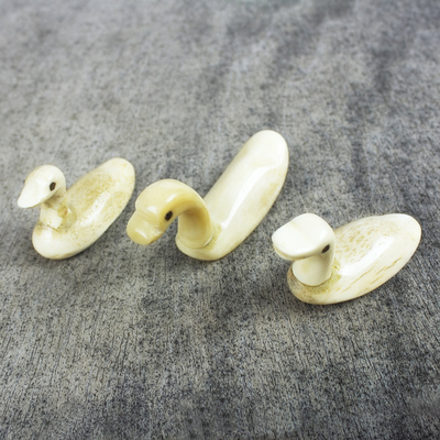Bone statuettes, 'Duck Trio' (set of 3) - Hand Carved Bone Duck Statuettes (Set of 3)
