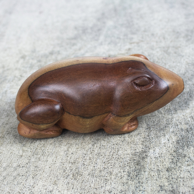 Ebony wood statuette, 'Frog March' - Hand Carved Ebony Wood Frog Statuette