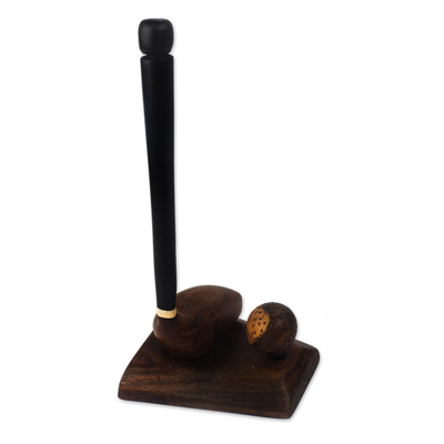 Ebony and mahogany wood statuette, 'Hole in One' - Hand Carved Ebony and Mahogany Wood Golf Sculpture