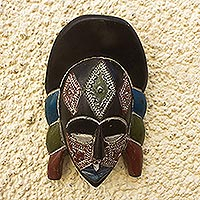 African wood mask, 'African Woman' - Hand Carved African Sese Wood Mask
