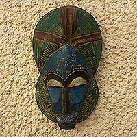 African wood mask, 'Mama' - Hand Carved African Sese Wood Mask
