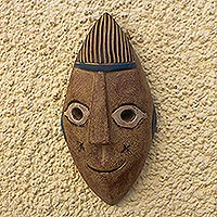 African wood mask, 'Loo ' - Hand Carved African Sese Wood Mask
