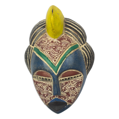 African wood mask, 'Magical Face' - Aluminum Plated African Sese Wood Mask