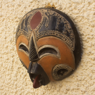 African wood mask, 'Blessed' - Handcrafted African Sese Wood Mask