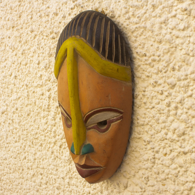African wood mask, 'Clean' - Hand Carved African Sese Wood Mask