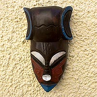 African wood mask, 'Shall Be' - African Sese Wood and Aluminum Plated Mask