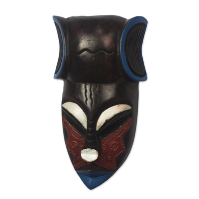 Afrikanische Holzmaske - Maske aus afrikanischem Sese-Holz und Aluminium