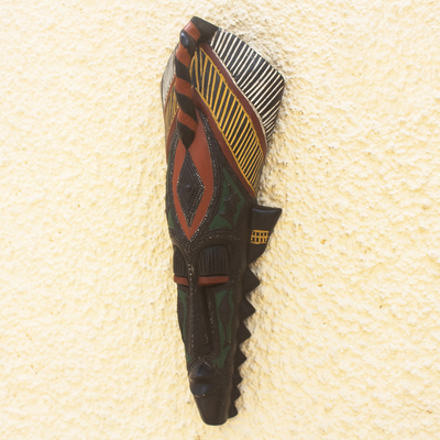 African wood mask, 'Sika Paboa' - African Sese Wood and Aluminum Plate Mask
