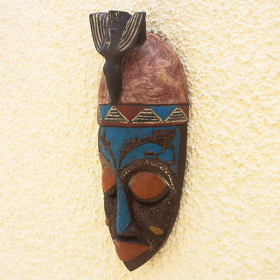 Máscara de madera africana - Máscara africana de madera con detalles en placa de aluminio