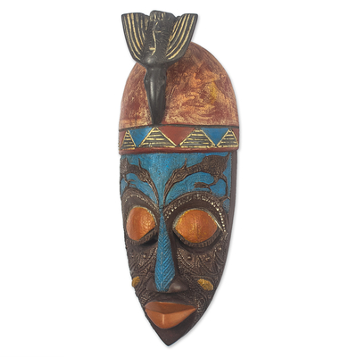Afrikanische Holzmaske, „Ogede“ – Afrikanische Holzmaske mit Aluminiumplatten-Akzenten