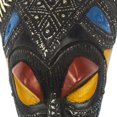 African wood mask, 'Daakye Hene' - African Sese Wood and Aluminum Mask