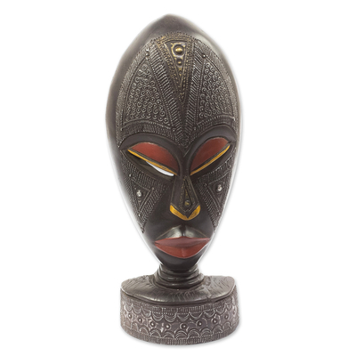 African wood mask, 'Do Me Nko' - Handmade Sese Wood and Brass Plated Mask