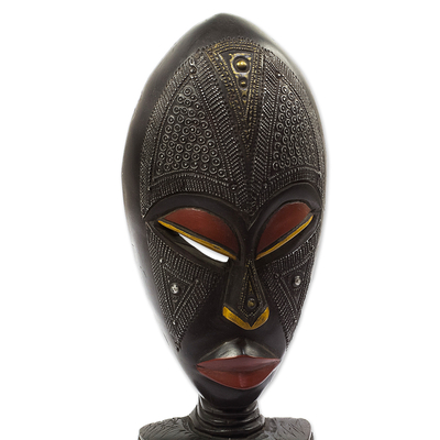 African wood mask, 'Do Me Nko' - Handmade Sese Wood and Brass Plated Mask